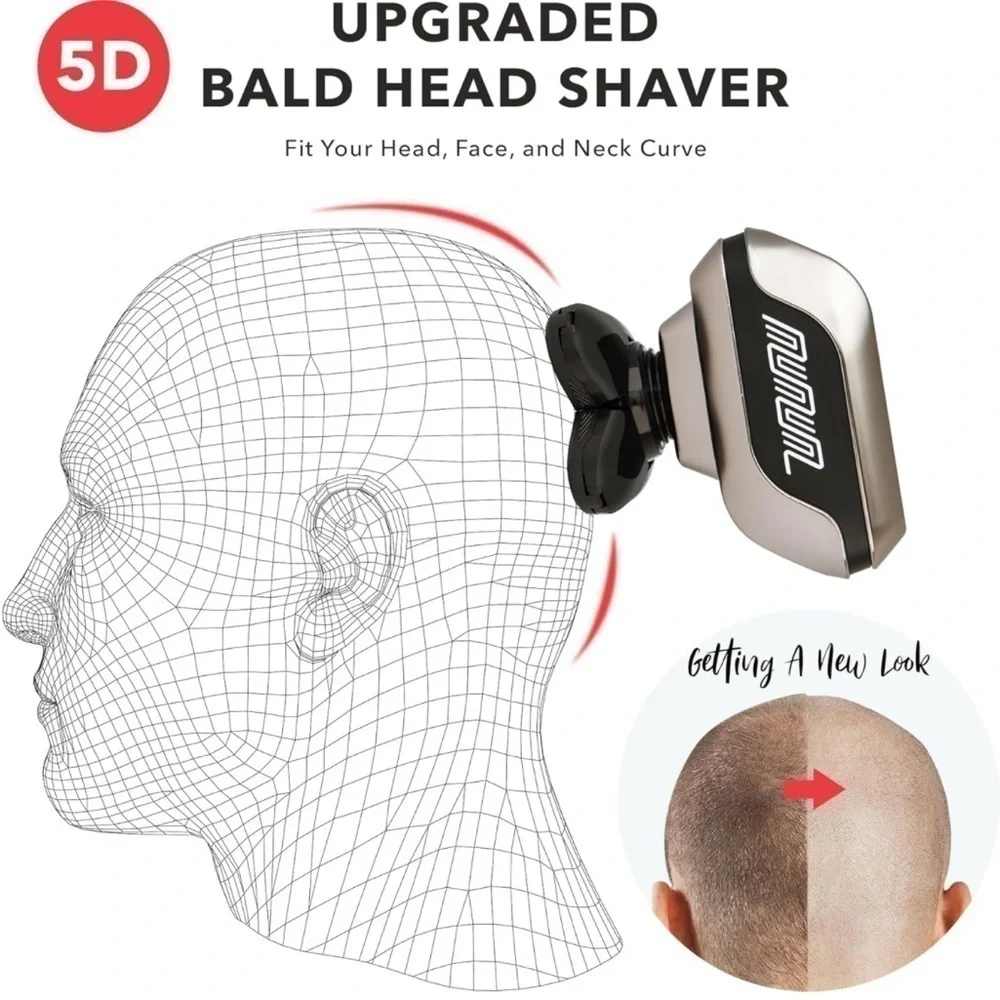 Brand New 5-in-1 Electric Wet/Dry Bald Head Shaver for Men Cordless Palm Sized